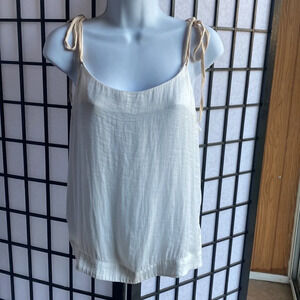 Free People Gorgeous Satin Spaghetti Straps Top Blouse Cropped White Medium